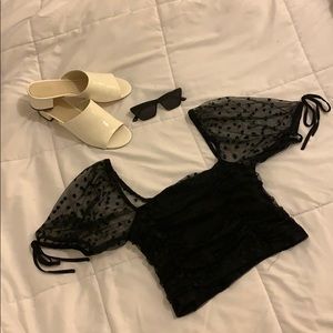 Mesh Puff Sleeve Cropped Top